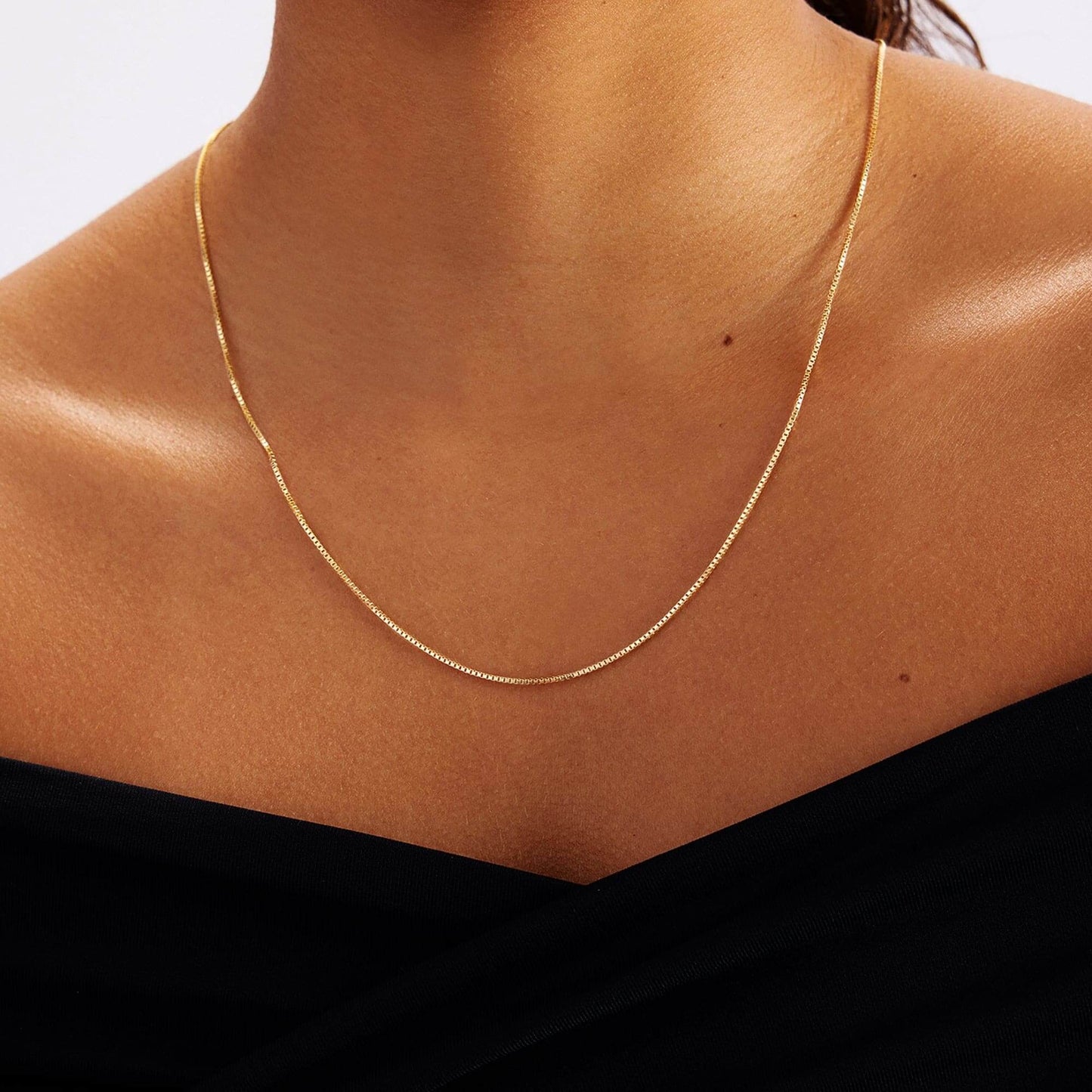 Box Chain Necklace in 14K Solid Gold