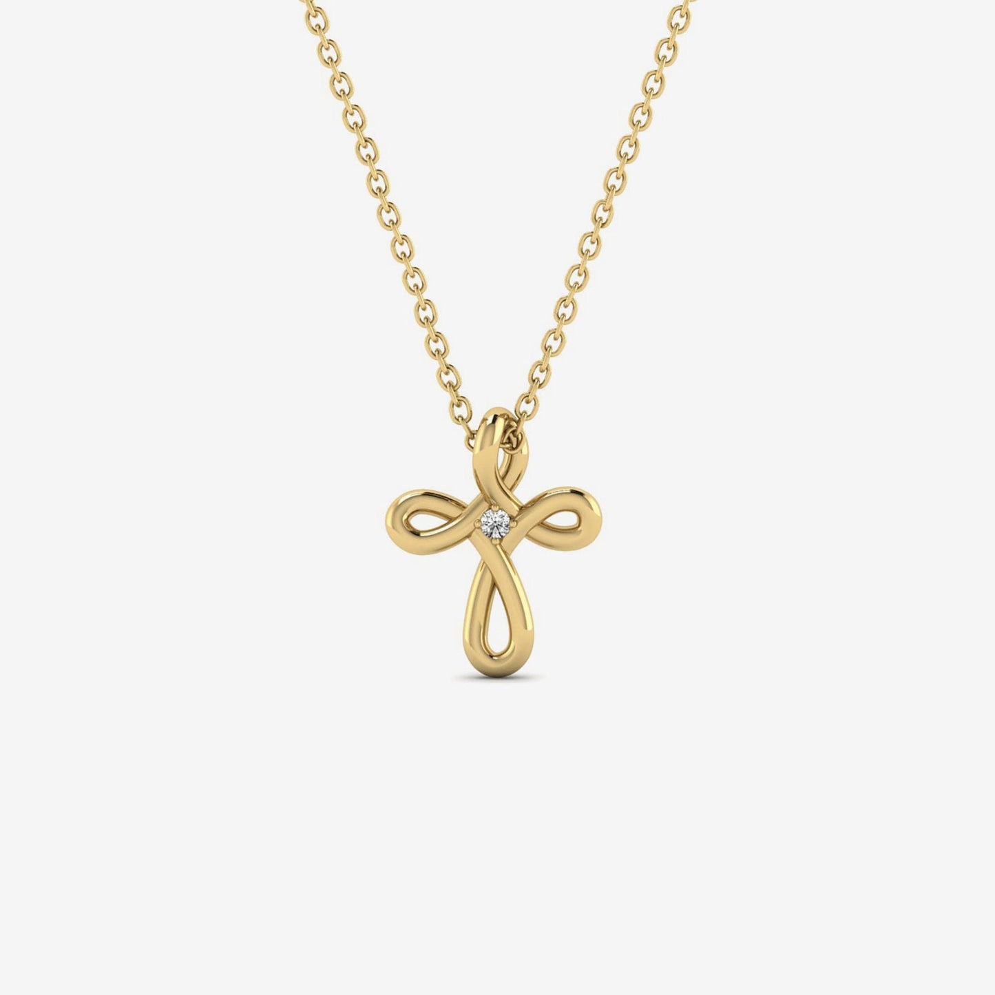 Diamond Cross Infinity Necklace in 14K Yellow Gold (0.01 ct.)