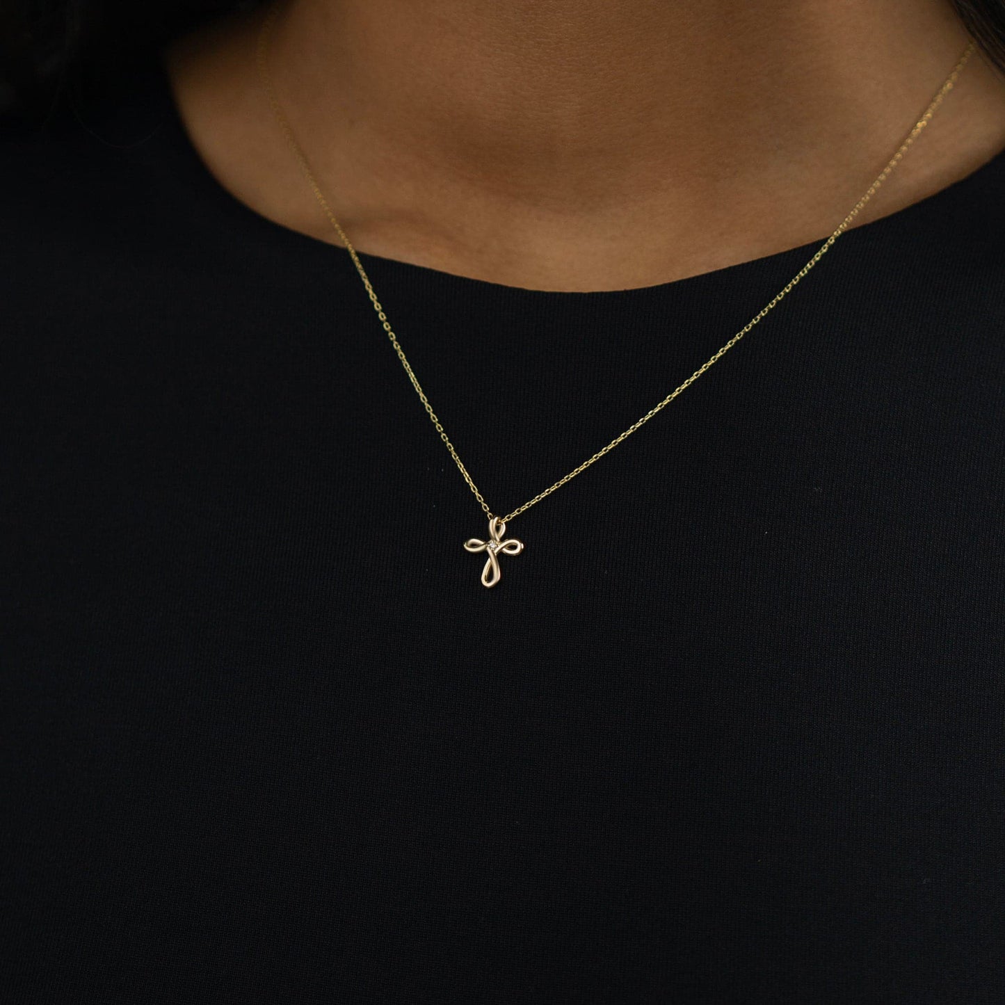 Diamond Cross Infinity Necklace in 14K Yellow Gold (0.01 ct.)