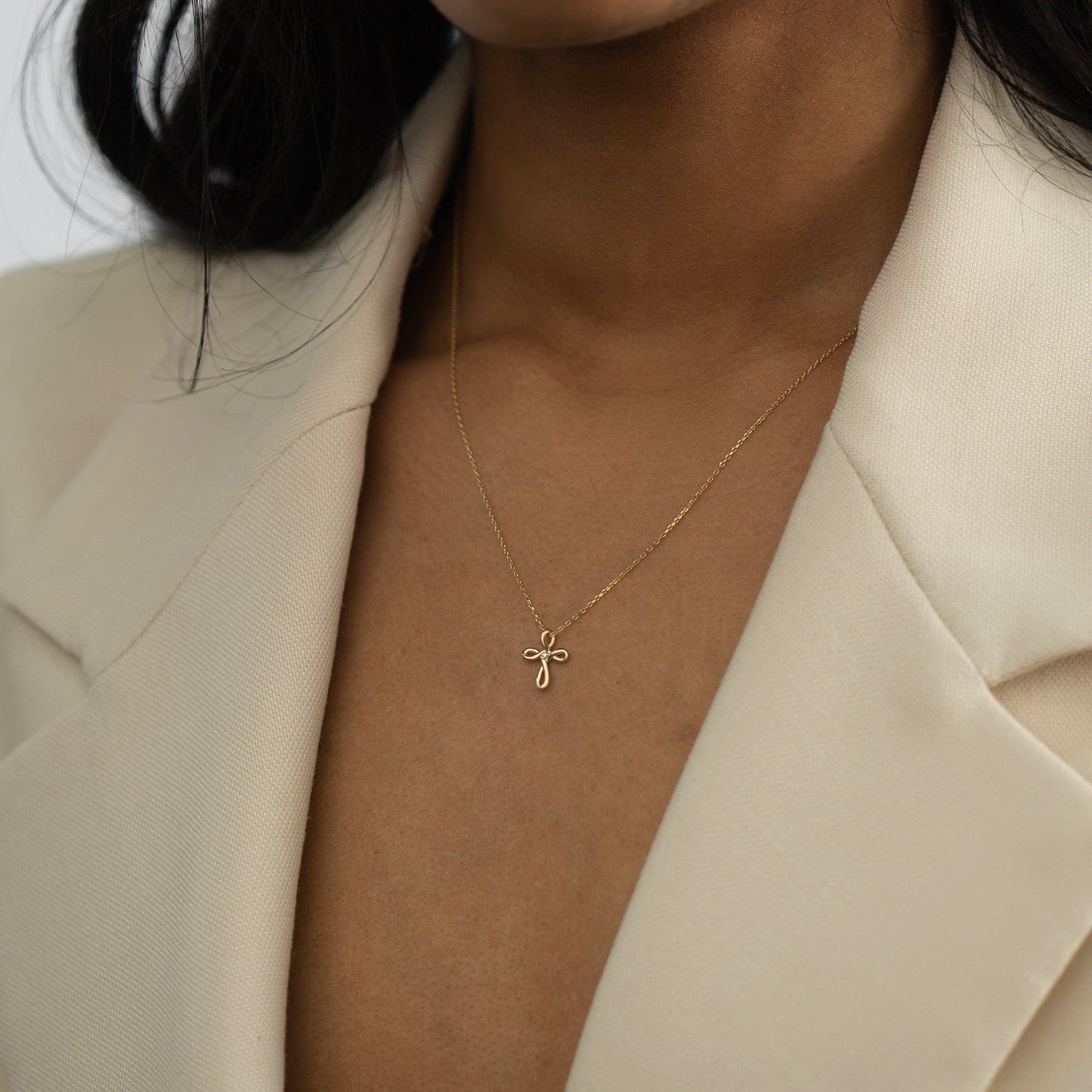 Diamond Cross Infinity Necklace in 14K Yellow Gold (0.01 ct.)