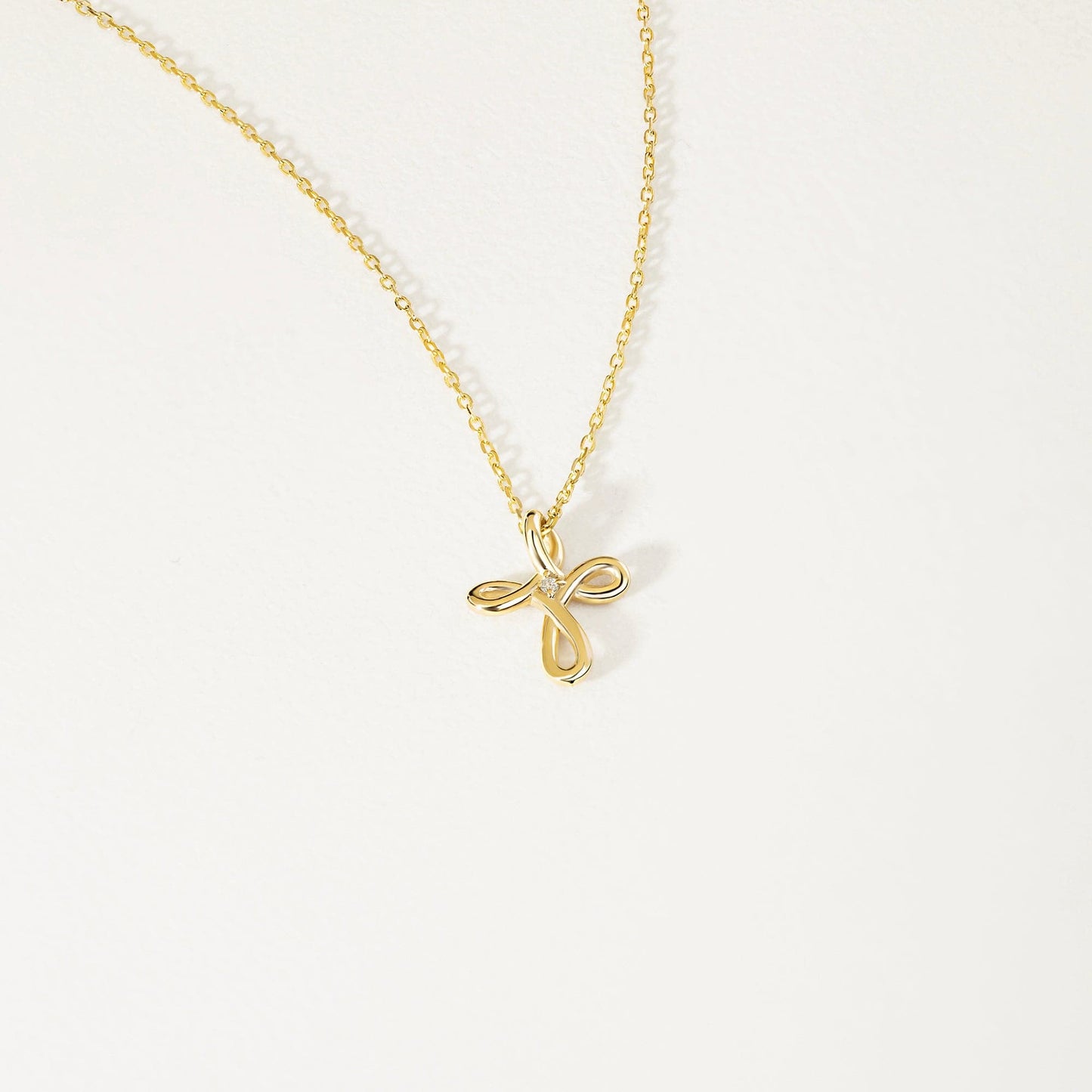 Diamond Cross Infinity Necklace in 14K Yellow Gold (0.01 ct.)