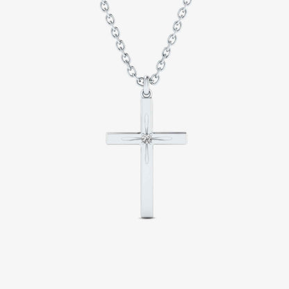 Collier croix solitaire en diamant en or blanc 14 carats (0,01 ct. p.m.).