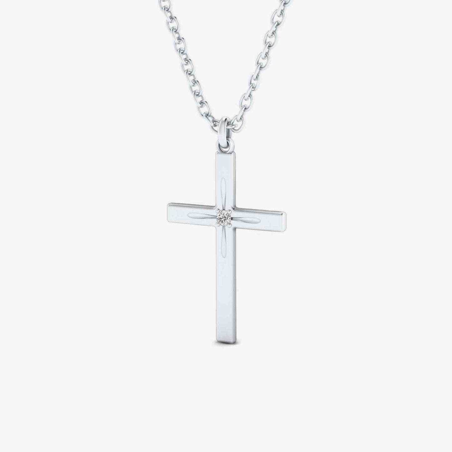 Solitaire Cross Diamond Necklace in 14K White Gold (0.01 ct. t.w)