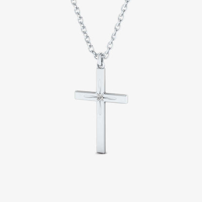 Collier croix solitaire en diamant en or blanc 14 carats (0,01 ct. p.m.).