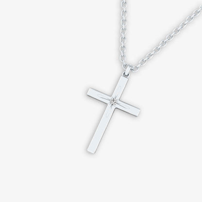 Solitaire Cross Diamond Necklace in 14K White Gold (0.01 ct. t.w)