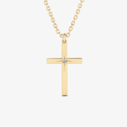 Solitaire Cross Diamond Necklace in 14K White Gold (0.01 ct. t.w)