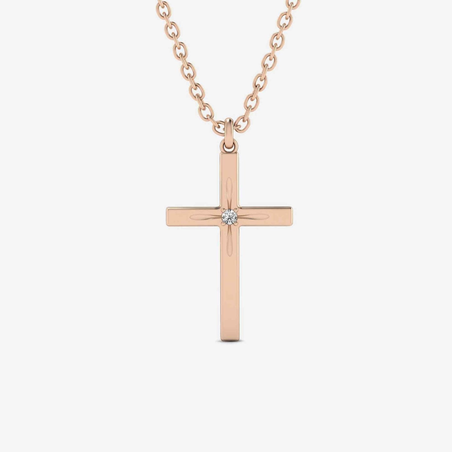 Solitaire Cross Diamond Necklace in 14K White Gold (0.01 ct. t.w)