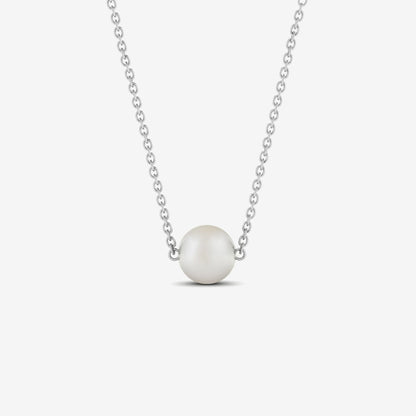 Collier pendentif flottant en perle de culture d'eau douce en or blanc 14 carats (taille de perle de 8 mm)