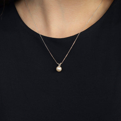 Pearl Solitaire Pendant Necklace in 14K Solid Gold