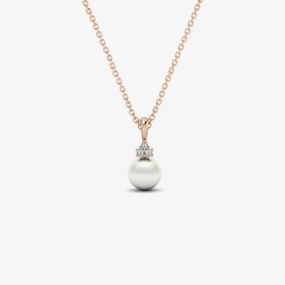 Diamond and Freshwater Cultered Pearl Necklace in 14K White Gold (1/16 ct. tw. diamond and 8 mm pearl)