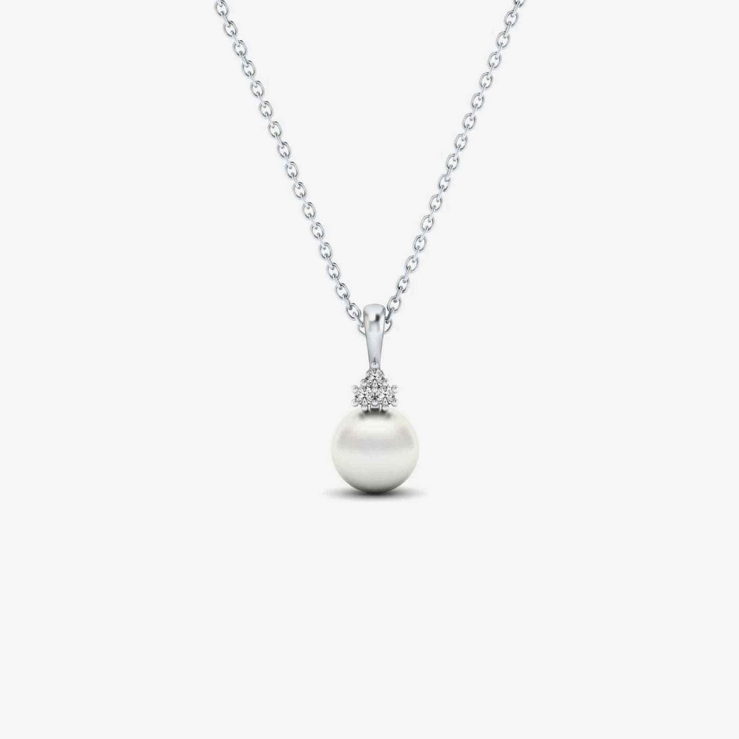 Diamond and Freshwater Cultered Pearl Necklace in 14K White Gold (1/16 ct. tw. diamond and 8 mm pearl)