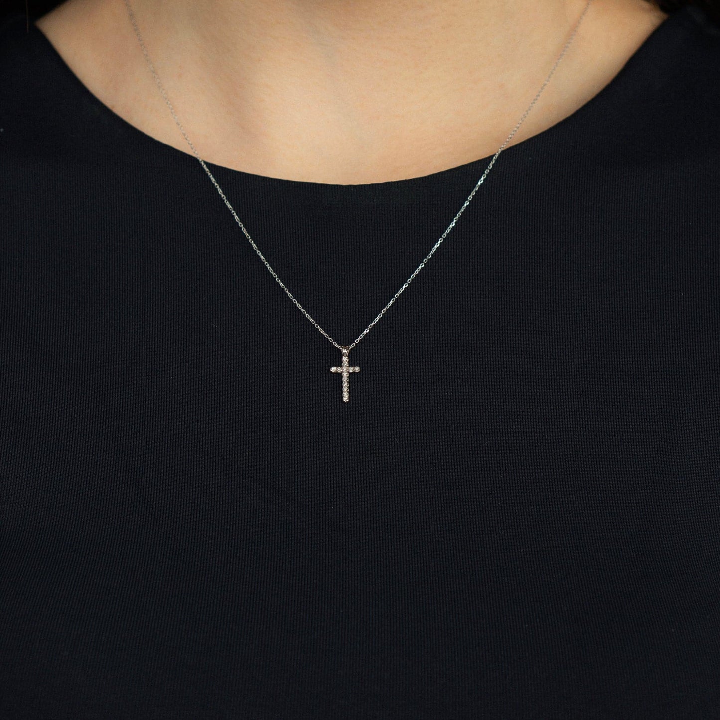 Cross Diamond Pendant Necklace in 14K Yellow Gold (0.06 ct)