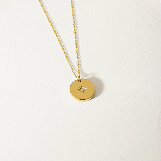 Diamond Accent North Star Coin Pendant Necklace in 14K Solid Gold