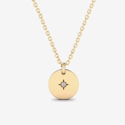 Diamond Accent North Star Coin Pendant Necklace in 14K Solid Gold