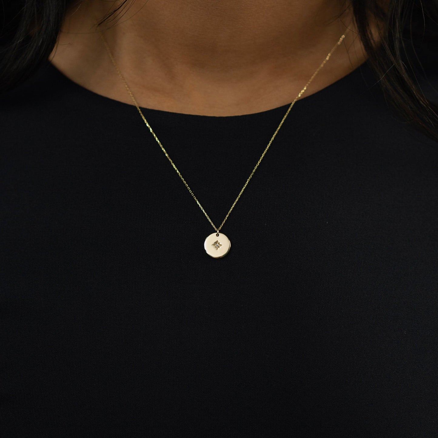 Diamond Accent North Star Coin Pendant Necklace