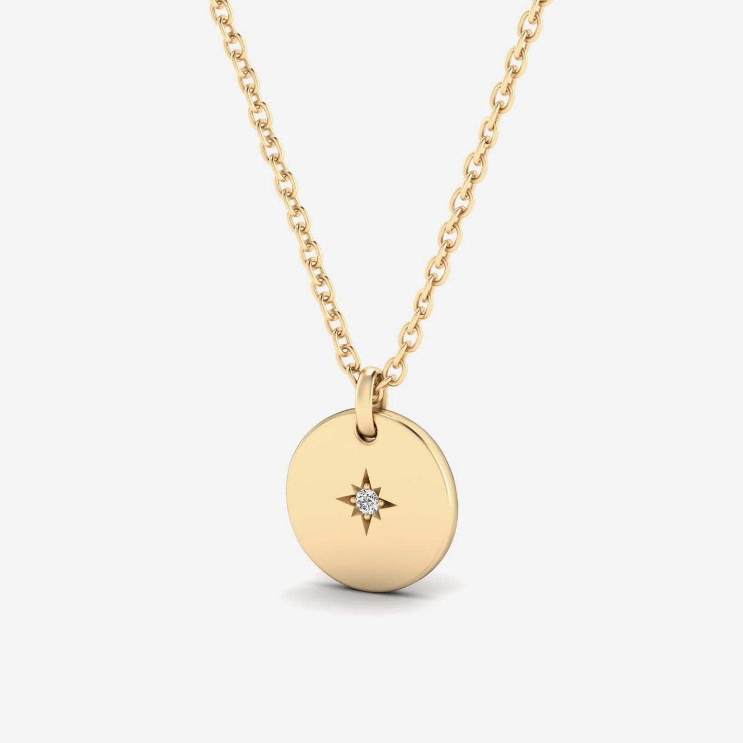 Diamond Accent North Star Coin Pendant Necklace in 14K Solid Gold