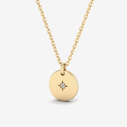 Diamond Accent North Star Coin Pendant Necklace in 14K Solid Gold