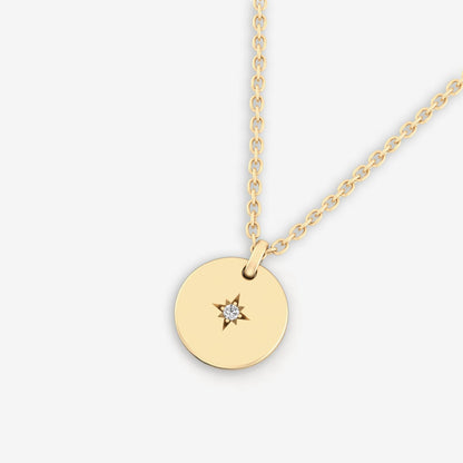 Diamond Accent North Star Coin Pendant Necklace in 14K Solid Gold