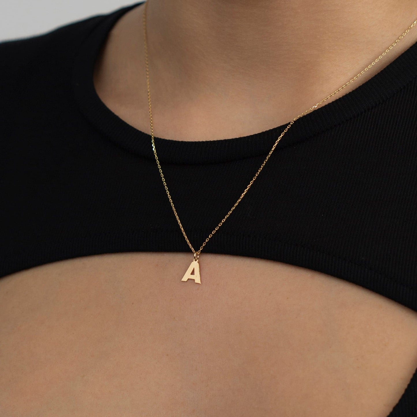 Personalized Classic Script Letter Necklace in 14K Solid Gold