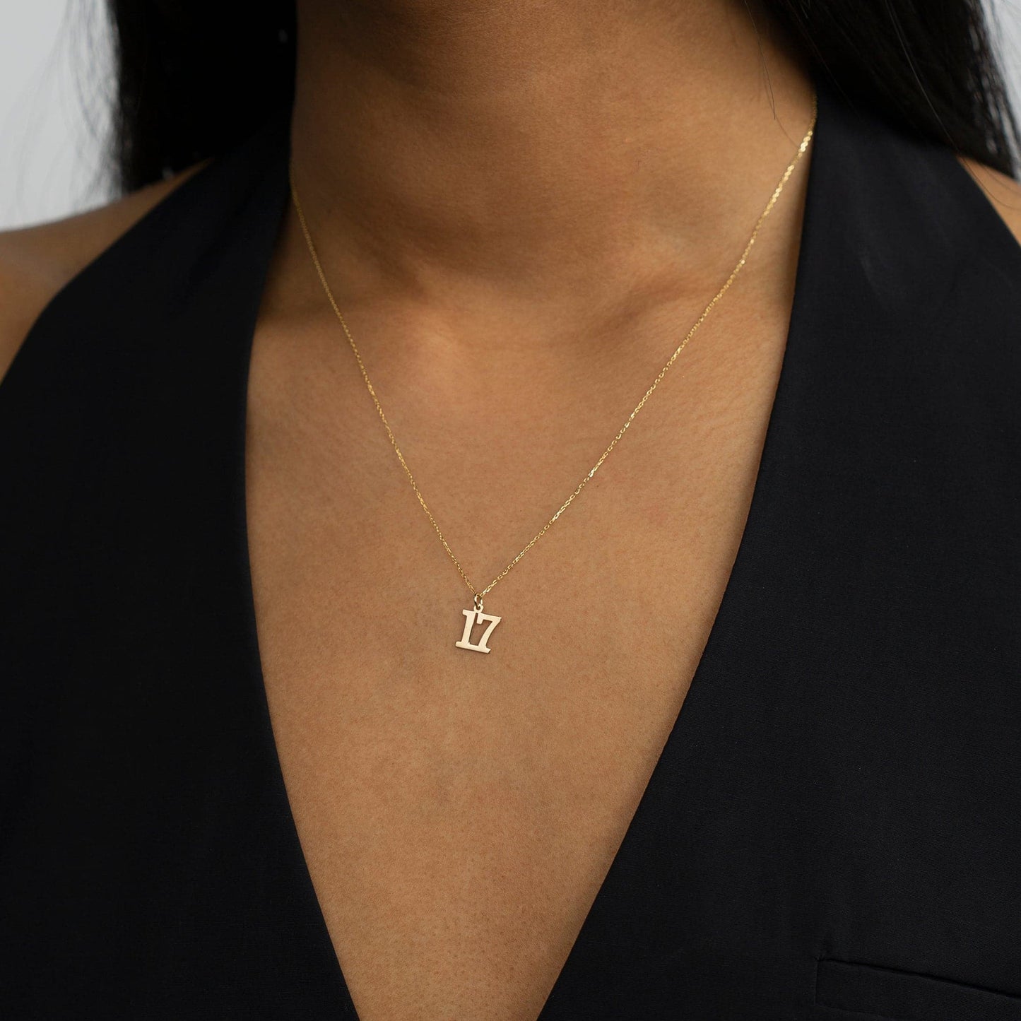 Custom Number Necklace in 14K Solid Gold