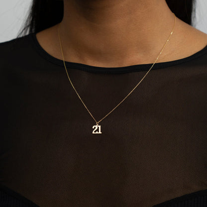 Custom Number Necklace in 14K Solid Gold