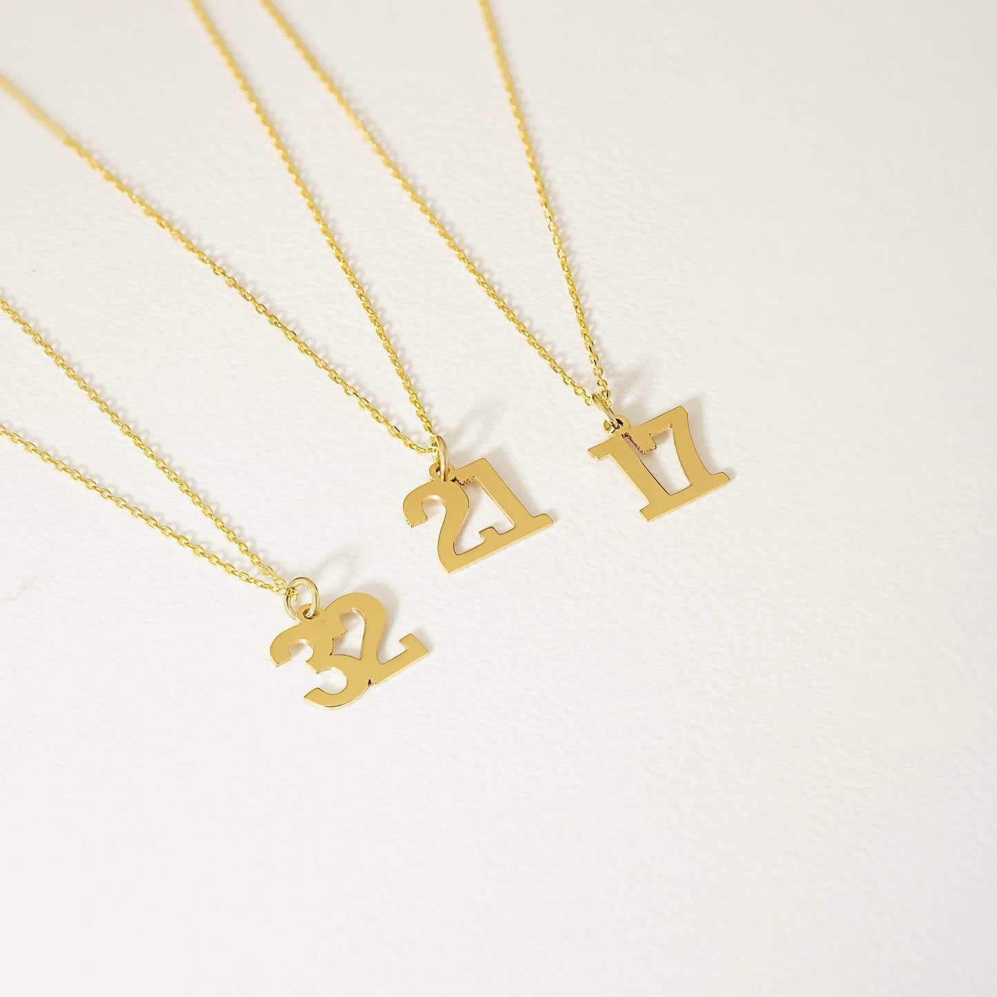 Custom Number Necklace in 14K Solid Gold