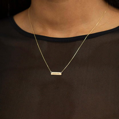 Custom Engraved Mini Bar Necklace in 14K Solid Gold