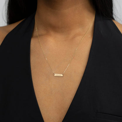 Custom Engraved Mini Bar Necklace in 14K Solid Gold