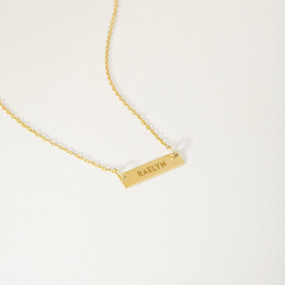 Custom Engraved Mini Bar Necklace in 14K Solid Gold