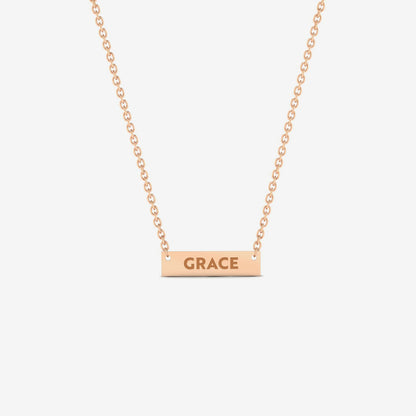 Custom Engraved Mini Bar Necklace in 14K Solid Gold