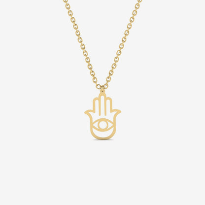 Hamsa Hand Evil Eye Necklace in 14K Solid Gold