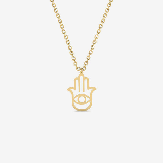 Collier Hamsa Main Œil Maléfique en or 14 carats