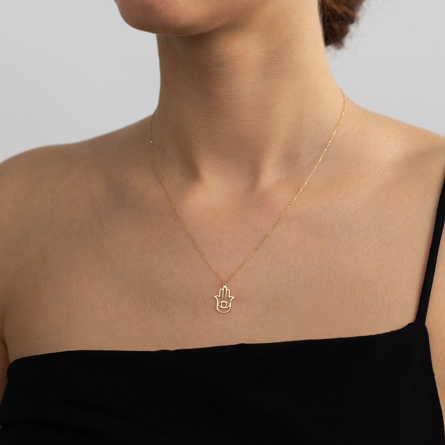 Hamsa Hand Evil Eye Necklace in 14K Solid Gold