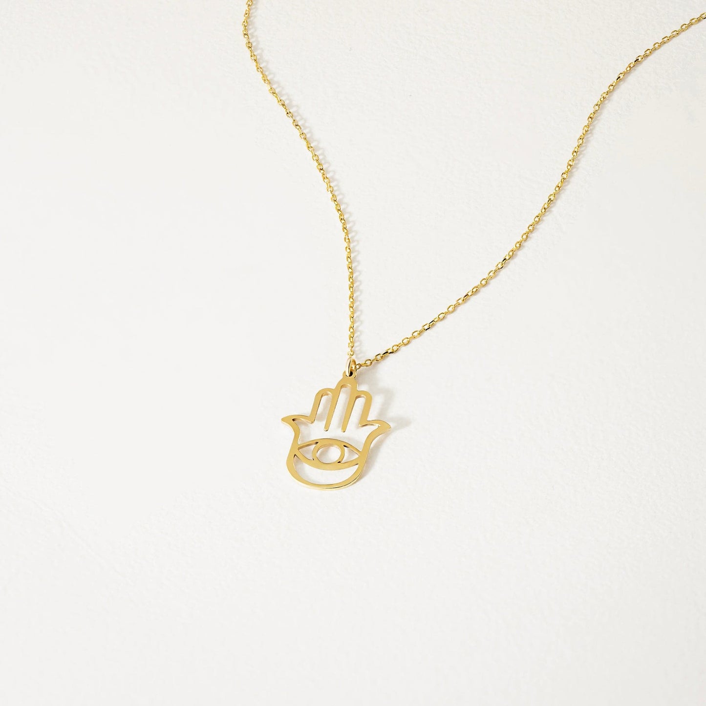 Hamsa Hand Evil Eye Necklace in 14K Solid Gold