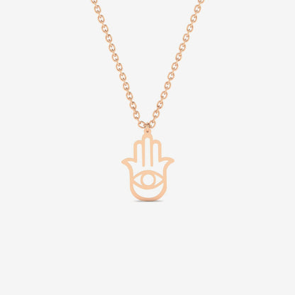 Hamsa Hand Evil Eye Necklace in 14K Solid Gold