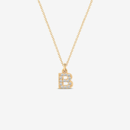 Custom Diamond Pave Initial Necklace in 14K Solid Gold