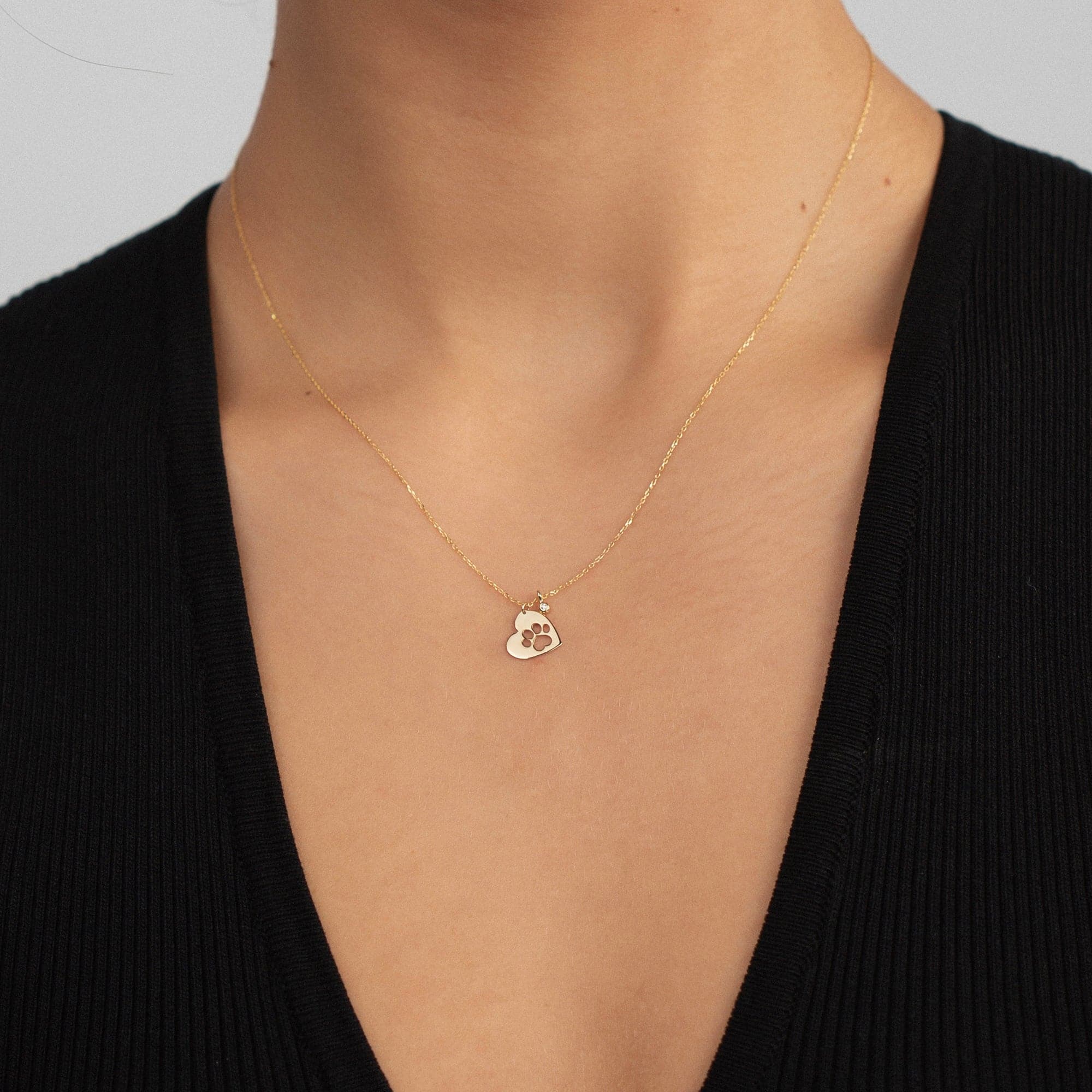 Diamond Paw Heart Necklace