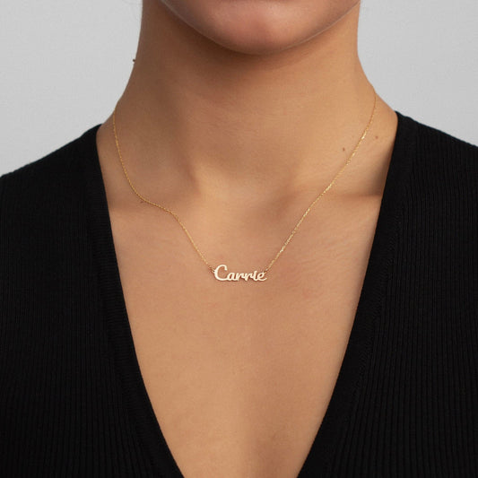 Custom Carrie Font Name Necklace in 14K Solid Gold