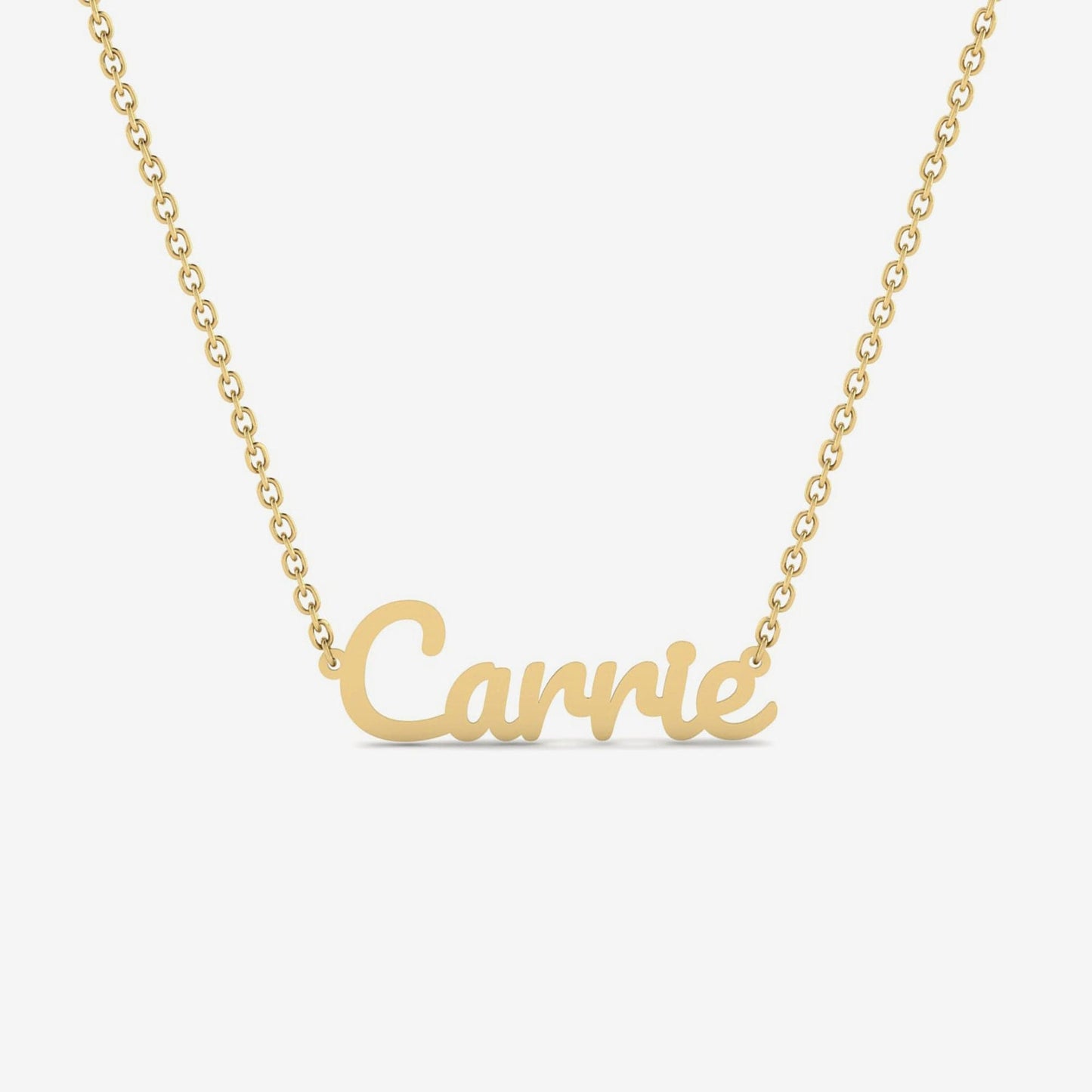 Collier personnalisé avec le nom en police Carrie, en or 14 carats