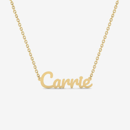 Collier personnalisé avec le nom en police Carrie, en or 14 carats