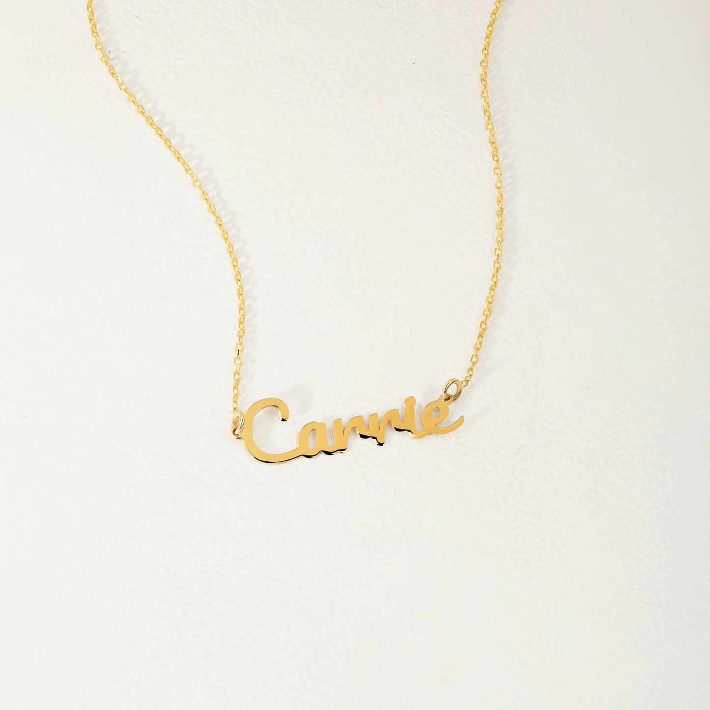 Custom Carrie Font Name Necklace in 14K Solid Gold