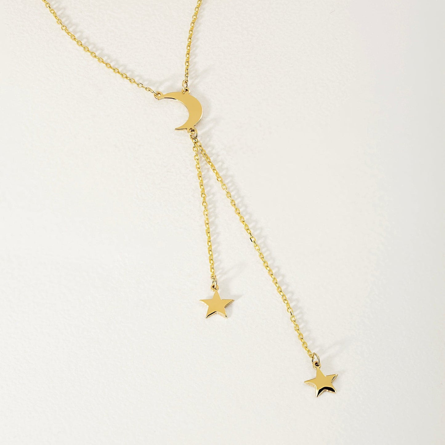 Crescent Moon and Stars Y-Necklace