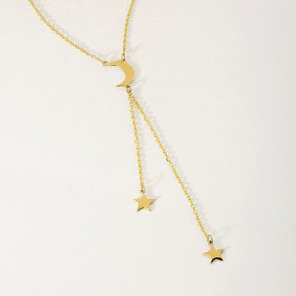 Crescent Moon and Stars Y-Necklace