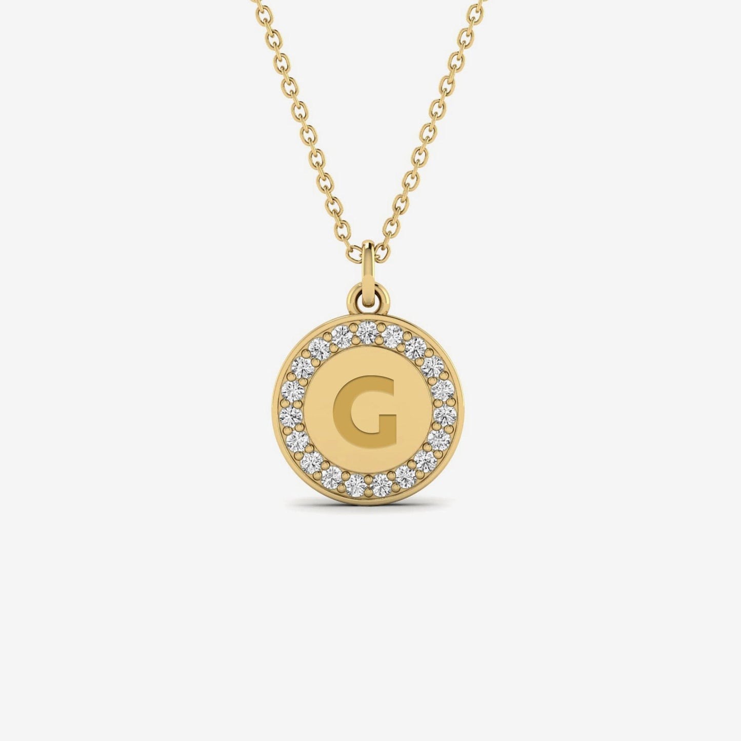 Diamond Engravable Disc Necklace in 14K Solid Gold