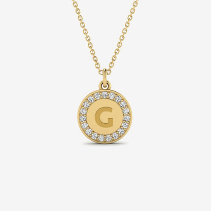 Diamond Engravable Disc Necklace in 14K Solid Gold