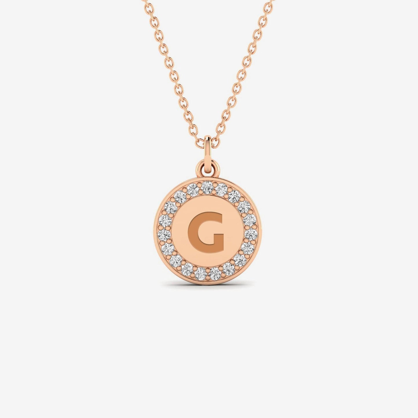 Diamond Engravable Disc Necklace in 14K Solid Gold