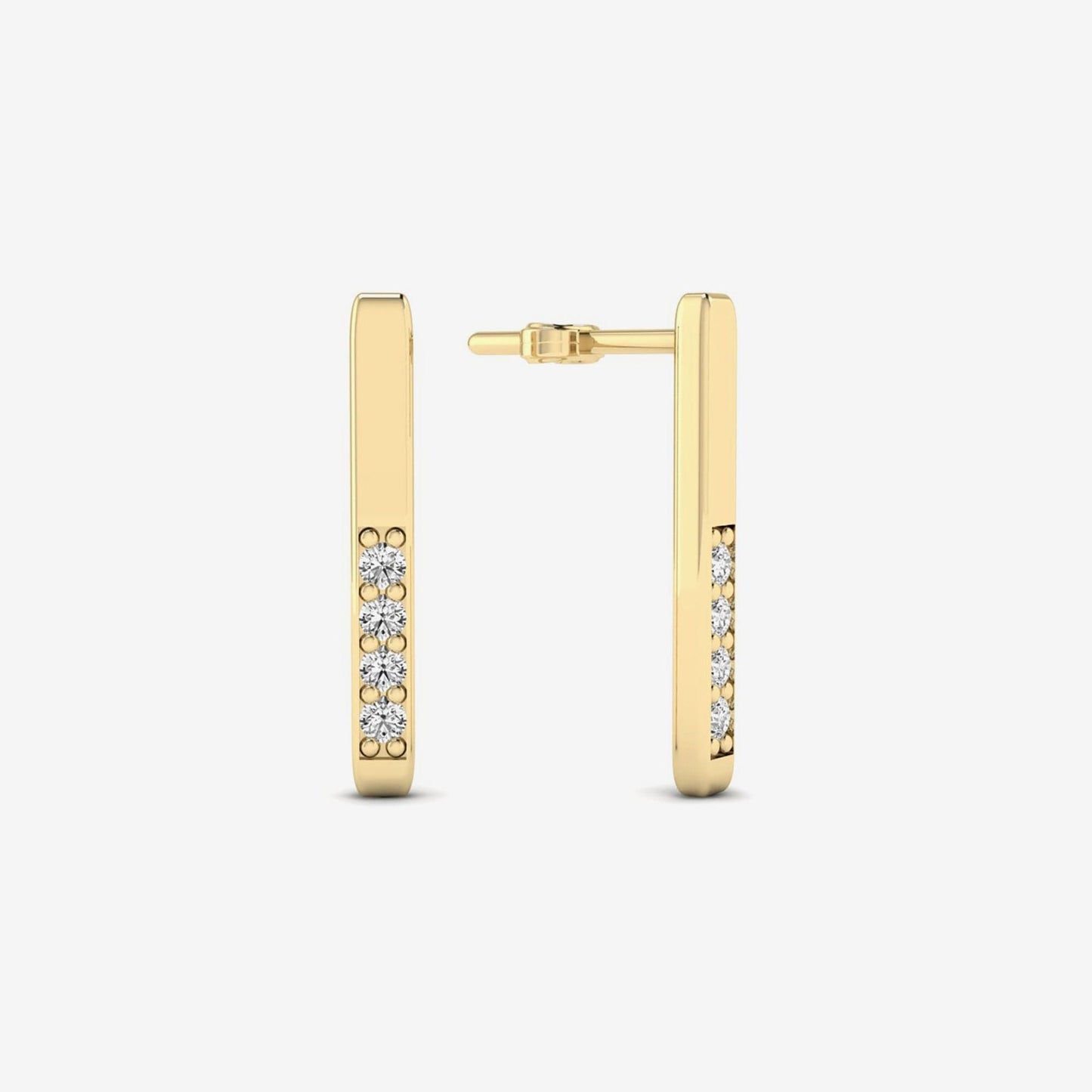 Half Pave Diamond Bar Earrings in 14K Solid Gold