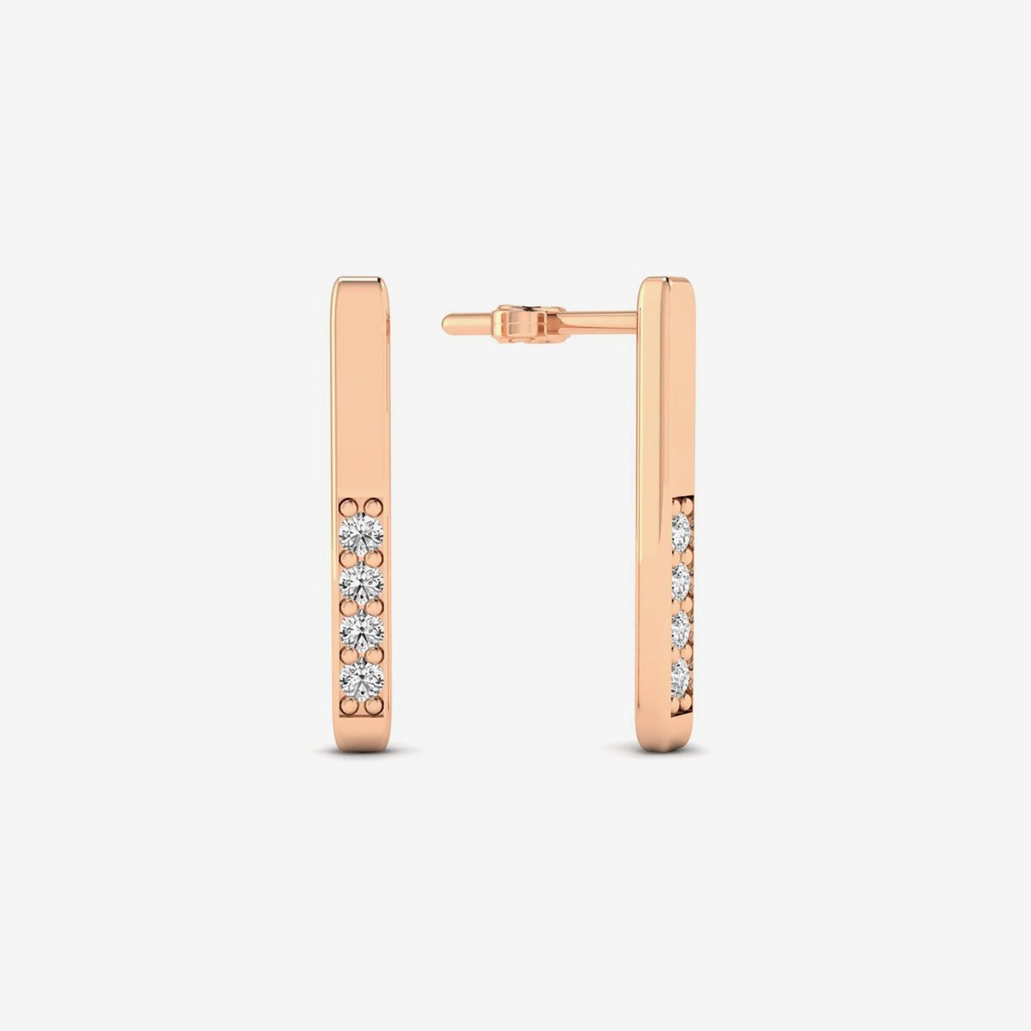 Half Pave Diamond Bar Earrings in 14K Solid Gold