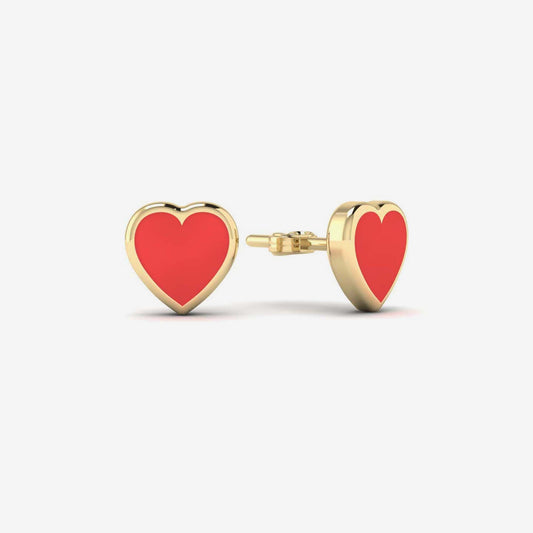 Mini Red Heart Stud Earrings in 14K Solid Gold