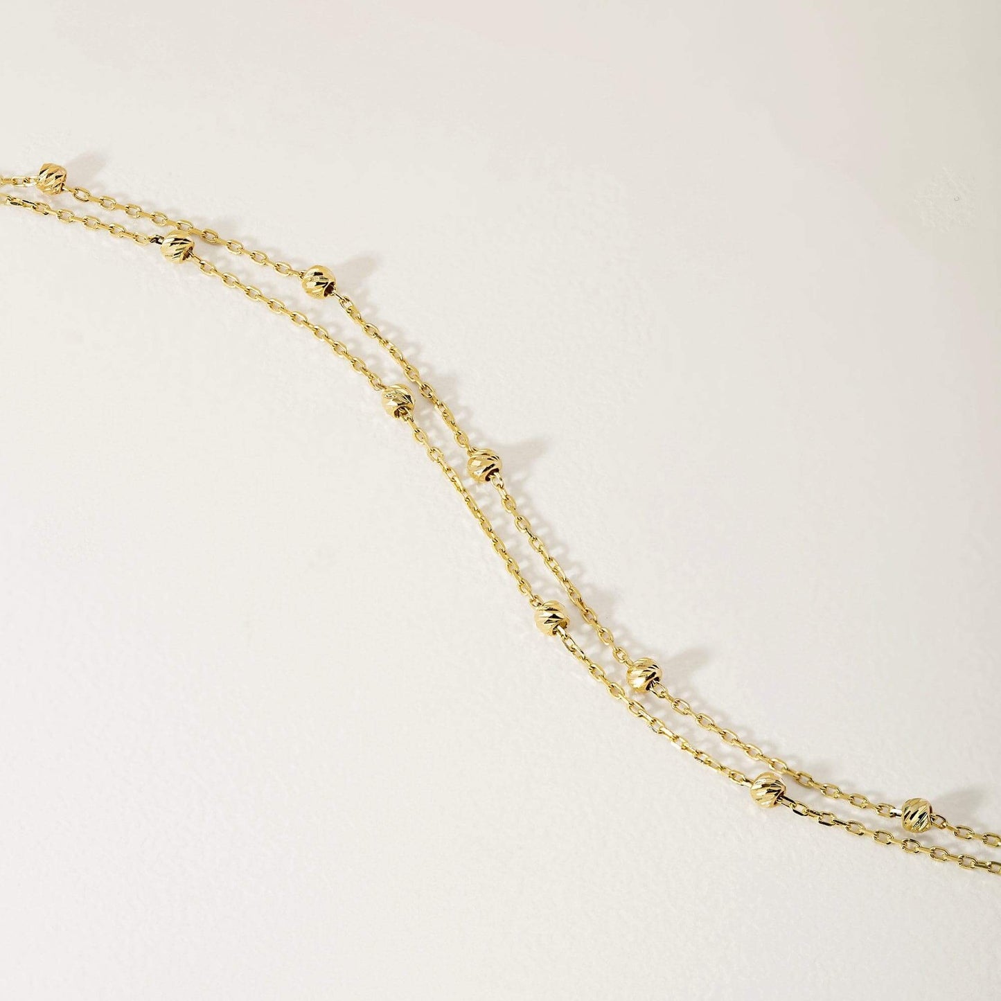 Double Chain Beaded Station Bracelet in 14K Solid Gold